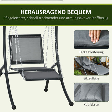 Gartenschaukel mit Kissen und verstellbarem Sonnendach, dunkelgrau