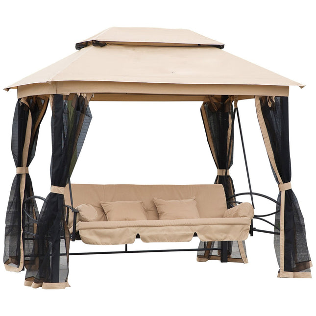 3-Sitzer Garten Hollywoodschaukel beige mit Seitenwänden, 256x172x248 cm