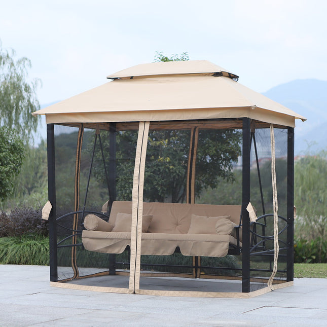 3-Sitzer Garten Hollywoodschaukel beige mit Seitenwänden, 256x172x248 cm