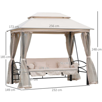 Beige 3-Sitzer Hollywoodschaukel mit Seitenwänden 256x172x248cm