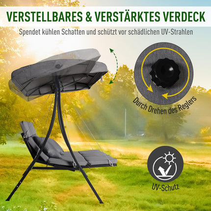 Graue 3-Sitzer Hollywoodschaukel mit verstellbarem Sonnendach