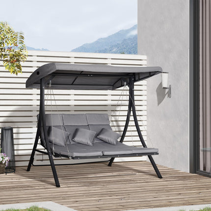Graue 3-Sitzer Hollywoodschaukel mit verstellbarem Sonnendach