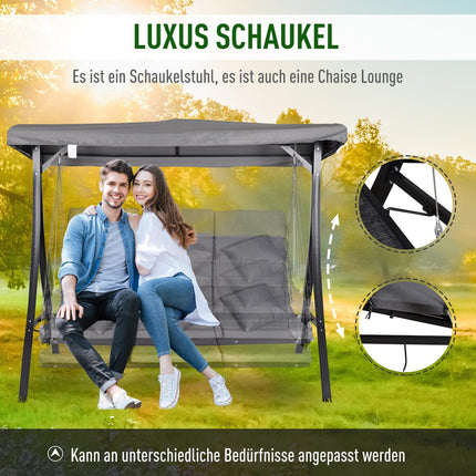 Graue 3-Sitzer Hollywoodschaukel mit verstellbarem Sonnendach