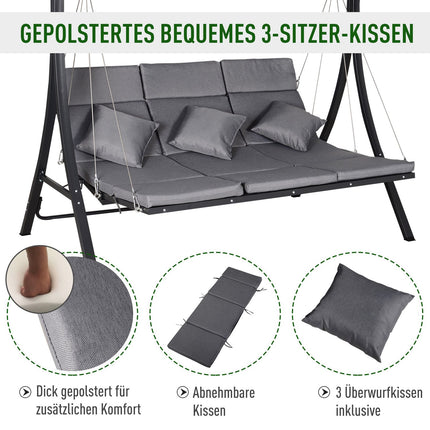 Graue 3-Sitzer Hollywoodschaukel mit verstellbarem Sonnendach