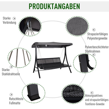 Graue 3-Sitzer Hollywoodschaukel mit verstellbarem Sonnendach