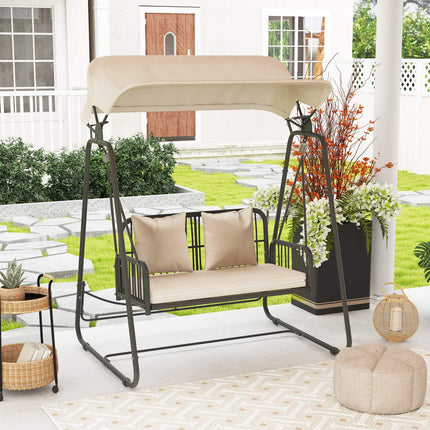 Gartenschaukel Rattan 2-Sitzer mit Überdachung - Khaki