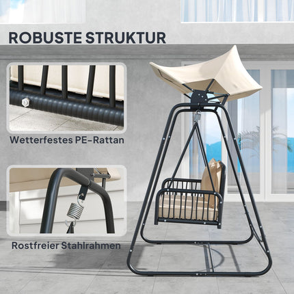 Gartenschaukel Rattan 2-Sitzer mit Überdachung - Khaki