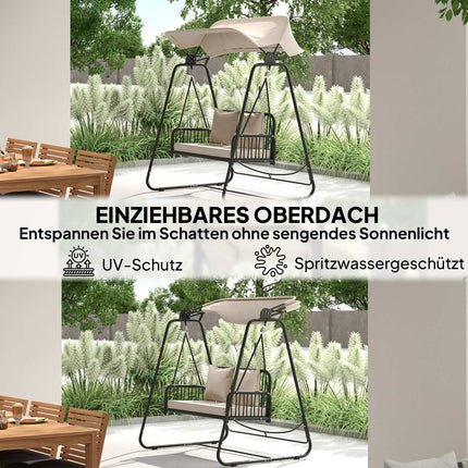Gartenschaukel Rattan 2-Sitzer mit Überdachung - Khaki