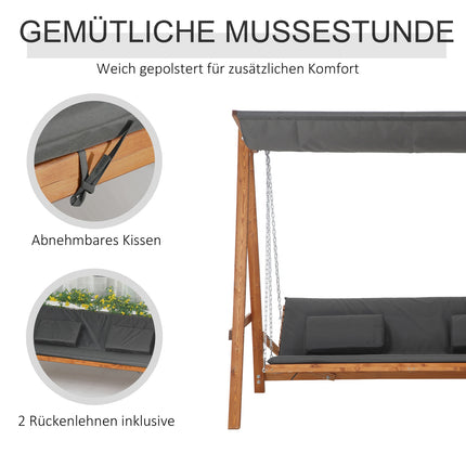 Gartenschaukel mit Dach - 3-Sitzer Liege, Kiefer grau