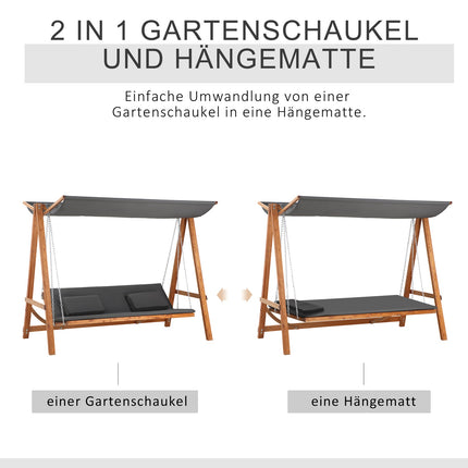 Gartenschaukel mit Dach - 3-Sitzer Liege, Kiefer grau