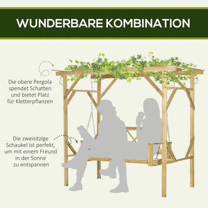 2-Sitzer wetterfeste Holzschaukel mit Pergola für den Garten