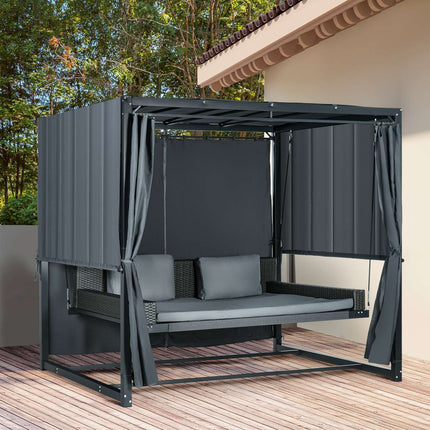 Wetterfestes Gartenbett mit Pergola und Kissen