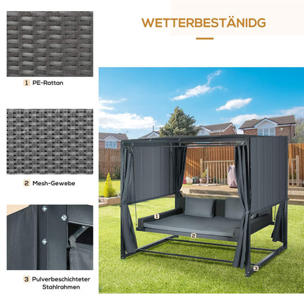 Wetterfestes Gartenbett mit Pergola und Kissen