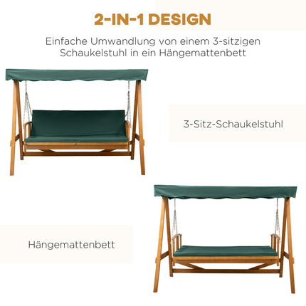 Gartenschaukel für 3 Personen aus Echtholz mit Sonnendach und Liegefunktion