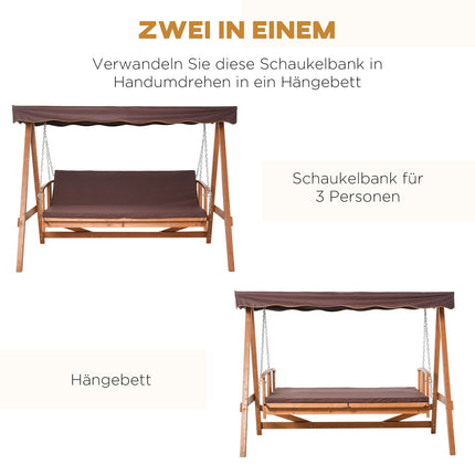Gartenschaukel mit Dach, Liegefunktion, Fichte, 3-Sitzer