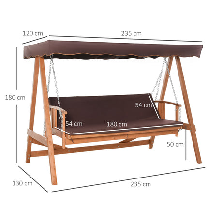 Gartenschaukel mit Dach, Liegefunktion, Fichte, 3-Sitzer