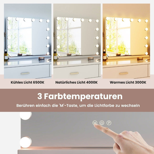 Hollywood Schminkspiegel mit 14 dimmbaren LED-Leuchten, 3 Farbmodi