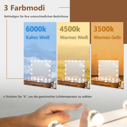 Hollywood Vanity Mirror with Lights, 18 Dimmable LEDs, White