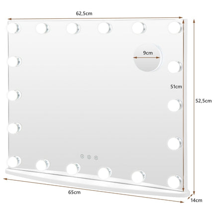 Hollywood Vanity Mirror with Lights, 18 Dimmable LEDs, White