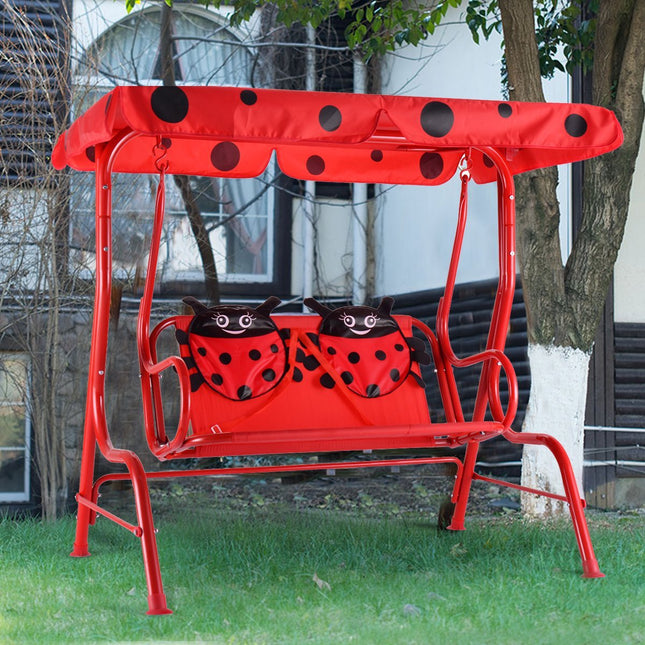 Hollywoodschaukel 2-Sitzer Kinder Gartenschaukel Marienkäfer Rot 117 x 78 x 116 cm