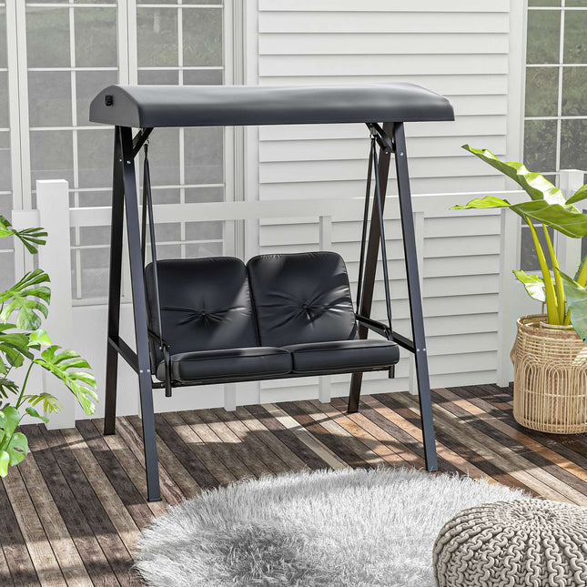 2-Sitzer-Gartenschaukel mit Kissen und verstellbarem Dach, schwarz