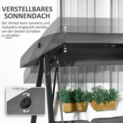 2-Sitzer Gartenschaukel, verstellbares Dach, 220 kg Traglast