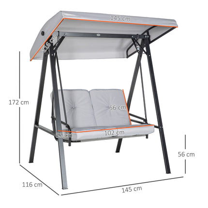 2-Sitzer Hollywoodschaukel mit verstellbarem Dach, grau, 220 kg Traglast