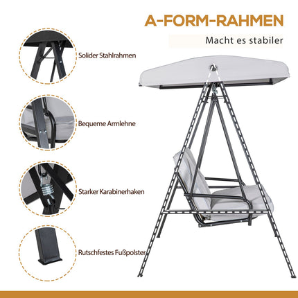 2-Sitzer Hollywoodschaukel mit verstellbarem Dach, grau, 220 kg Traglast