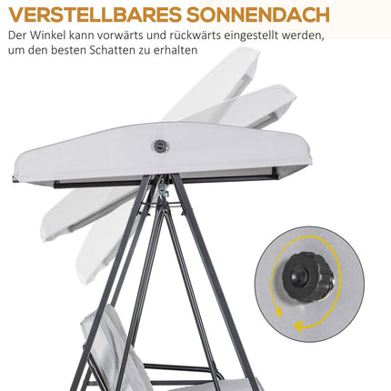 2-Sitzer Hollywoodschaukel mit verstellbarem Dach, grau, 220 kg Traglast