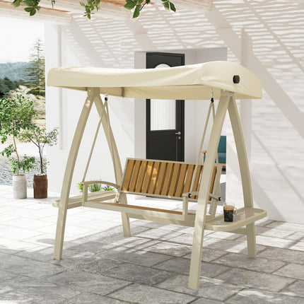 2-Sitzer Hollywoodschaukel mit verstellbarem Sonnendach, Beistelltisch – Beige