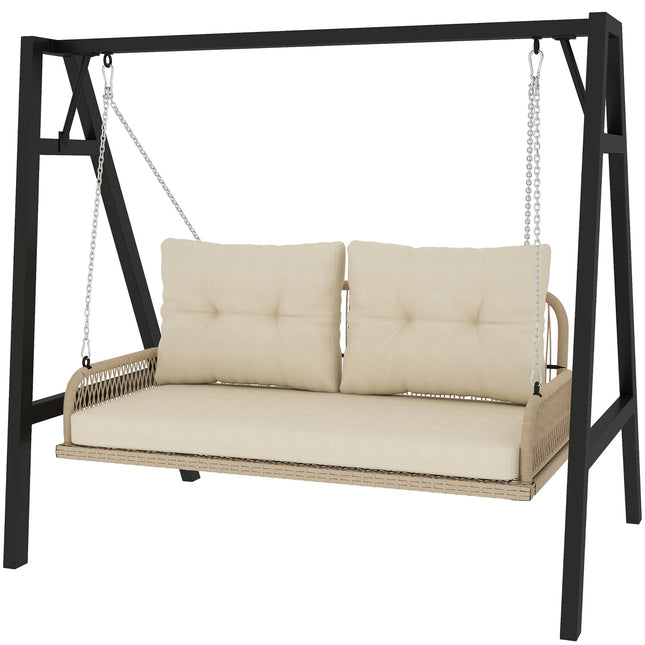Gartenschaukel Rattan 2-Sitzer mit Kissen, beige