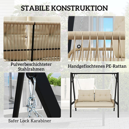 Gartenschaukel Rattan 2-Sitzer mit Kissen, beige