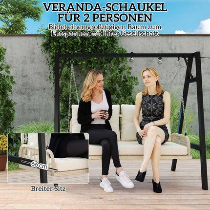 Gartenschaukel Rattan 2-Sitzer mit Kissen, beige