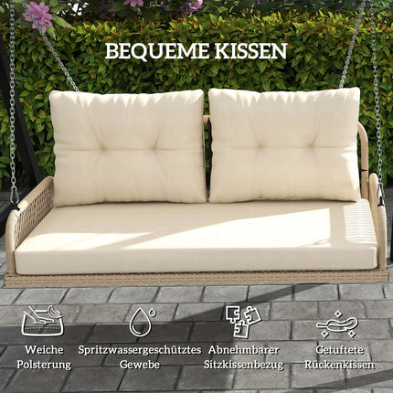 Gartenschaukel Rattan 2-Sitzer mit Kissen, beige