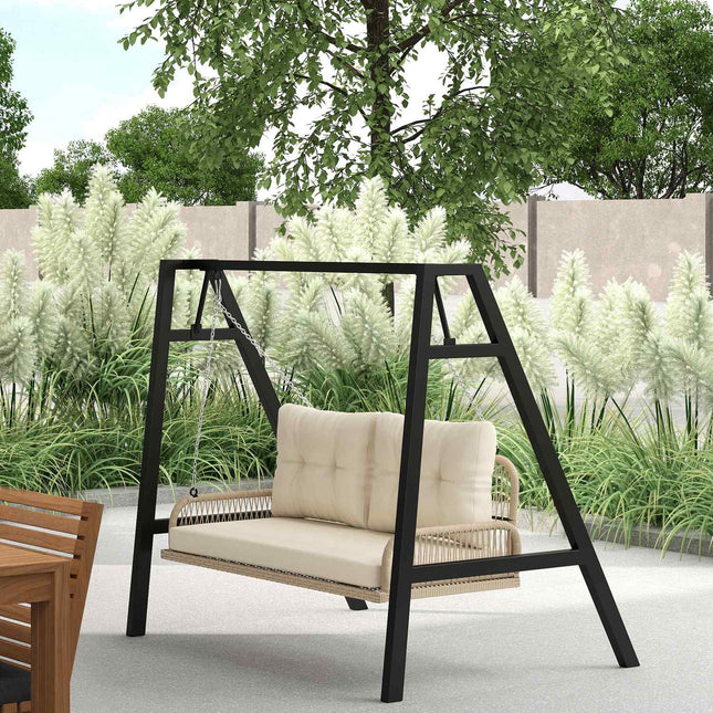 Gartenschaukel Rattan 2-Sitzer mit Kissen, beige
