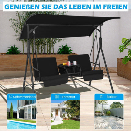 Hollywood schommel met koeltas 2-zits tuinschommel met verstelbaar dak zwart 180 x 124 x 161,5 cm