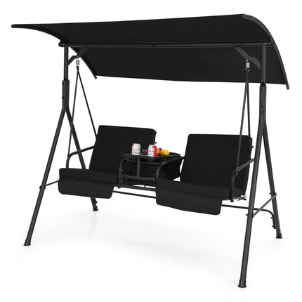 Hollywood schommel met koeltas 2-zits tuinschommel met verstelbaar dak zwart 180 x 124 x 161,5 cm