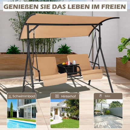 Hollywoodschaukel mit Kühltasche 2-Sitzer Gartenschaukel mit verstellbarem Dach Braun 180 x 124 x 161,5 cm