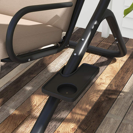 Balançoire Hollywood avec porte-gobelet et coussin d'assise, balançoire de jardin 2 places avec pare-soleil, banc pivotant charge jusqu'à 220 kg, chaise longue de jardin pour jardin, terrasse, 170 x 136 x 170 cm, beige