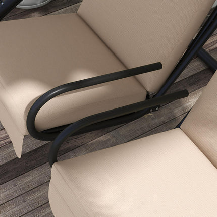 Balançoire Hollywood avec porte-gobelet et coussin d'assise, balançoire de jardin 2 places avec pare-soleil, banc pivotant charge jusqu'à 220 kg, chaise longue de jardin pour jardin, terrasse, 170 x 136 x 170 cm, beige