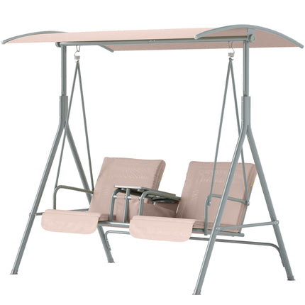 Balançoire Hollywood avec porte-gobelet et poche latérale, balançoire de jardin 2 places avec pare-soleil, banc pivotant charge jusqu'à 180 kg, chaise longue de jardin pour jardin, terrasse, 175 x 112 x 165 cm, beige