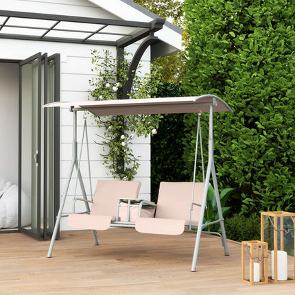 Balançoire Hollywood avec porte-gobelet et poche latérale, balançoire de jardin 2 places avec pare-soleil, banc pivotant charge jusqu'à 180 kg, chaise longue de jardin pour jardin, terrasse, 175 x 112 x 165 cm, beige