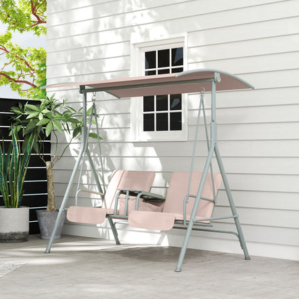 Balançoire Hollywood avec porte-gobelet et poche latérale, balançoire de jardin 2 places avec pare-soleil, banc pivotant charge jusqu'à 180 kg, chaise longue de jardin pour jardin, terrasse, 175 x 112 x 165 cm, beige