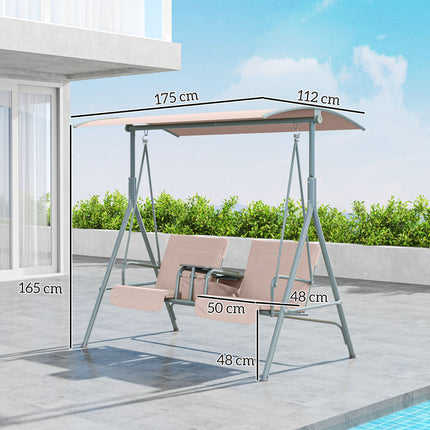 Balançoire Hollywood avec porte-gobelet et poche latérale, balançoire de jardin 2 places avec pare-soleil, banc pivotant charge jusqu'à 180 kg, chaise longue de jardin pour jardin, terrasse, 175 x 112 x 165 cm, beige
