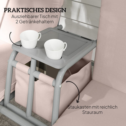 Balançoire Hollywood avec porte-gobelet et poche latérale, balançoire de jardin 2 places avec pare-soleil, banc pivotant charge jusqu'à 180 kg, chaise longue de jardin pour jardin, terrasse, 175 x 112 x 165 cm, beige