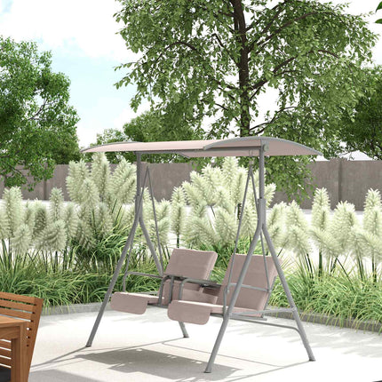 Balançoire Hollywood avec porte-gobelet et poche latérale, balançoire de jardin 2 places avec pare-soleil, banc pivotant charge jusqu'à 180 kg, chaise longue de jardin pour jardin, terrasse, 175 x 112 x 165 cm, beige