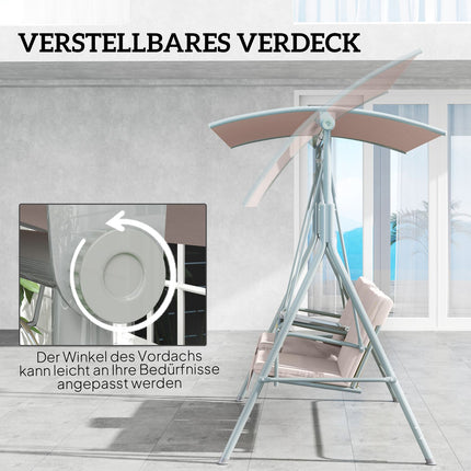 Balançoire Hollywood avec porte-gobelet et poche latérale, balançoire de jardin 2 places avec pare-soleil, banc pivotant charge jusqu'à 180 kg, chaise longue de jardin pour jardin, terrasse, 175 x 112 x 165 cm, beige