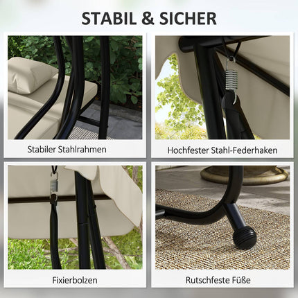 3-Sitzer Hollywoodschaukel mit verstellbarem Dach und Tisch