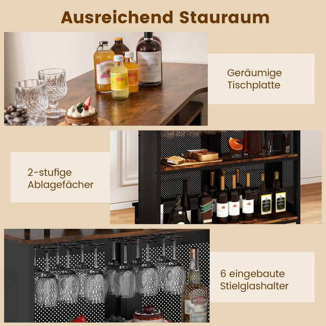 Home Bar Table with Storage and Footrest, Metal Frame