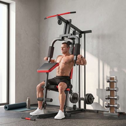 Home Gym Station with Lat Pull, Adjustable Preacher Bench